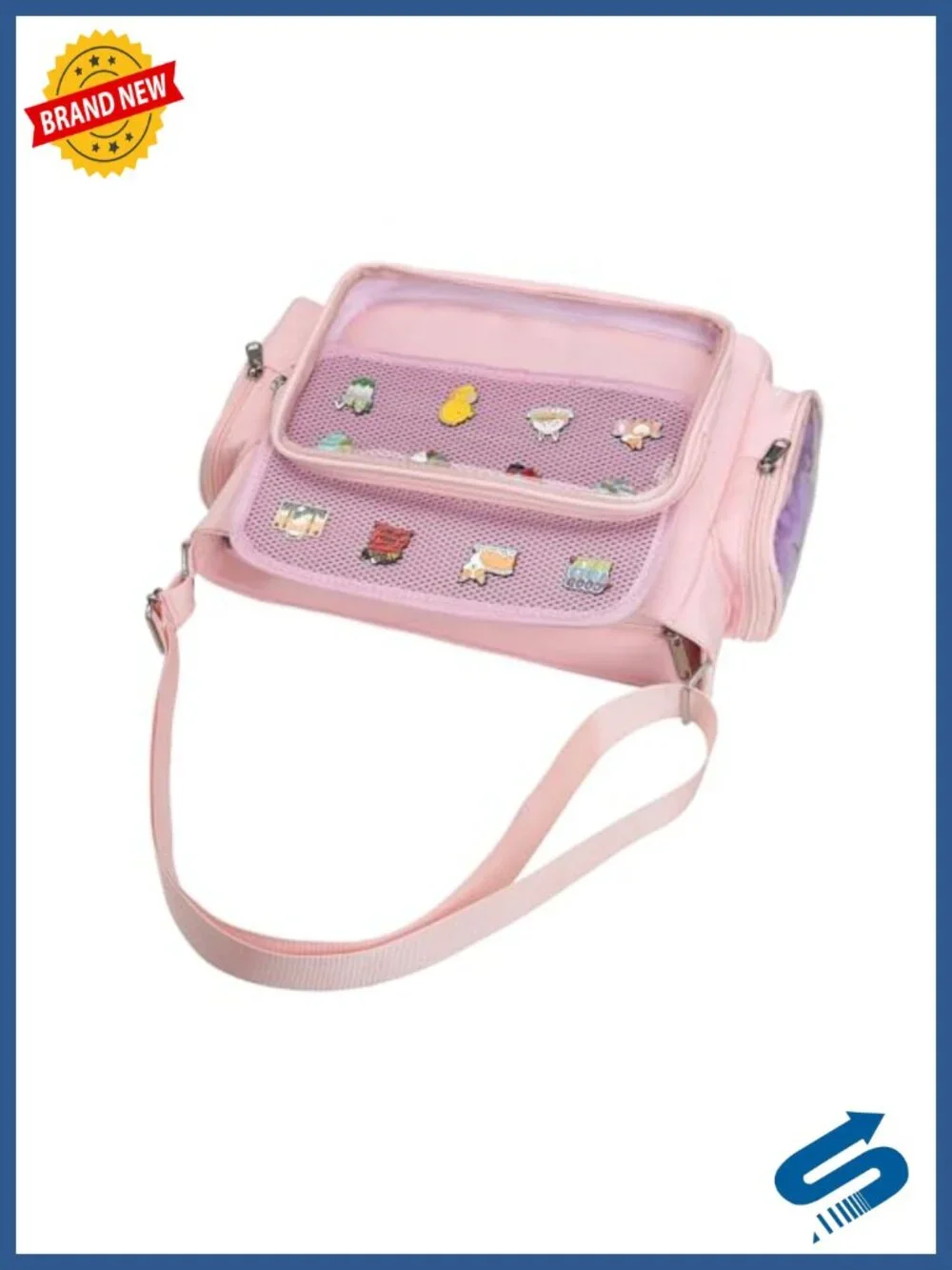 Kawaii Crossbody Canvas ITA Bag with Transparent Pocket for Anime Pins